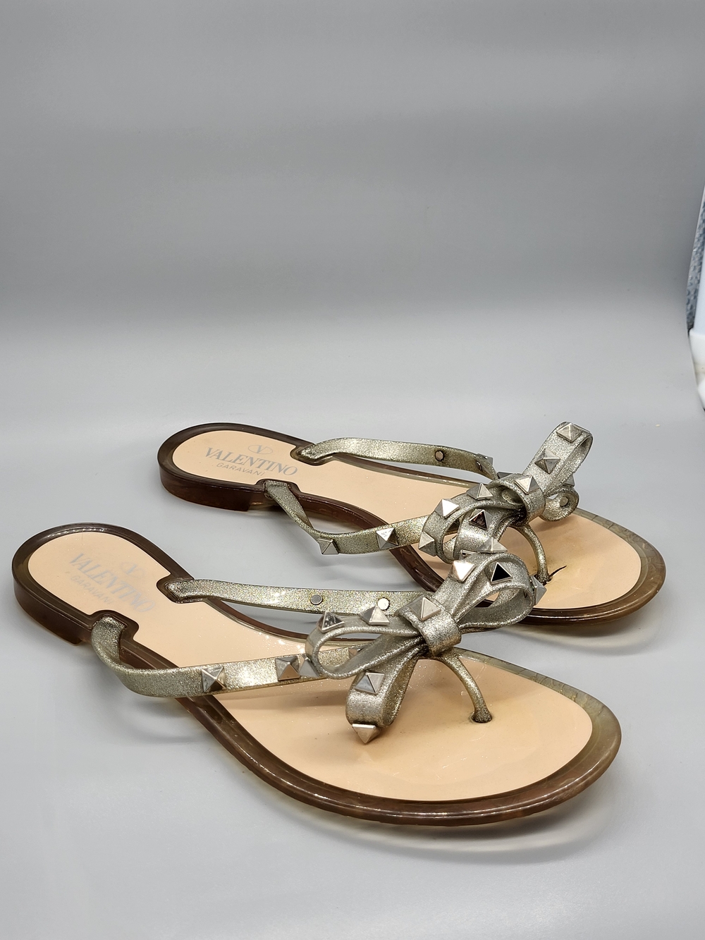 Valentino Glitter Rockstud Bow Jelly Thong Sandals